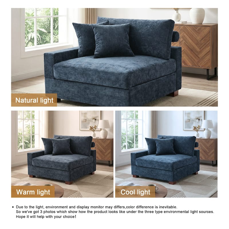 41" W Modern Chenille Corner Arm Accent Chair Sectional Module with Pillows