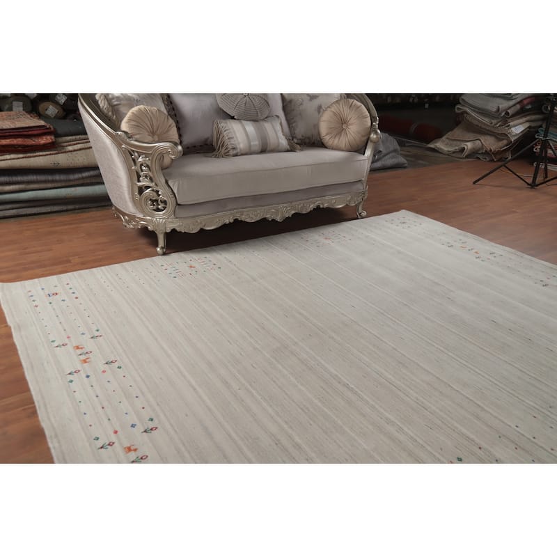 Hand Knotted Oriental 100% Wool Carpet Tribal Animal Pictorial Beige & Ivories Gabbeh Area Rug - 9' 11'' X 8' 1''