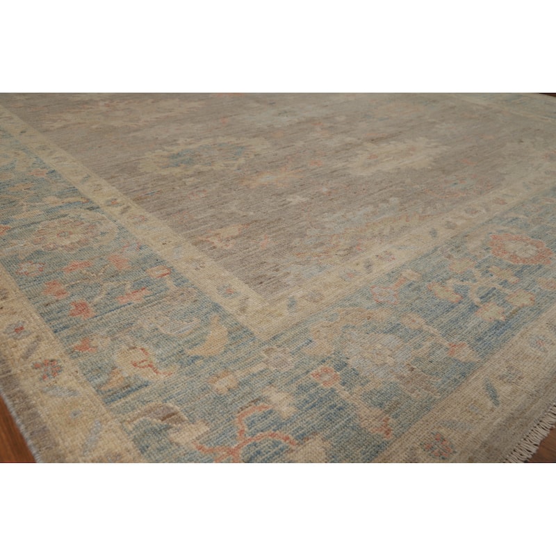 Hand Knotted Oriental 100% Wool Carpet Transitional All-Over Greys & Charcoal Oushak Area Rug - 9' 11'' X 7' 10''