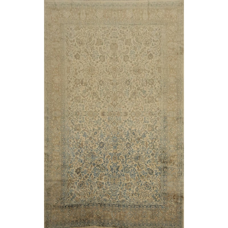 Hand Knotted Oriental 100% Wool Carpet Traditional All-Over Beige & Ivories Kerman Area Rug - 16' 1'' X 11' 2''