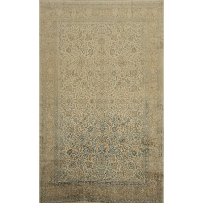 Hand Knotted Oriental 100% Wool Carpet Traditional All-Over Beige & Ivories Kerman Area Rug - 16' 1'' X 11' 2''