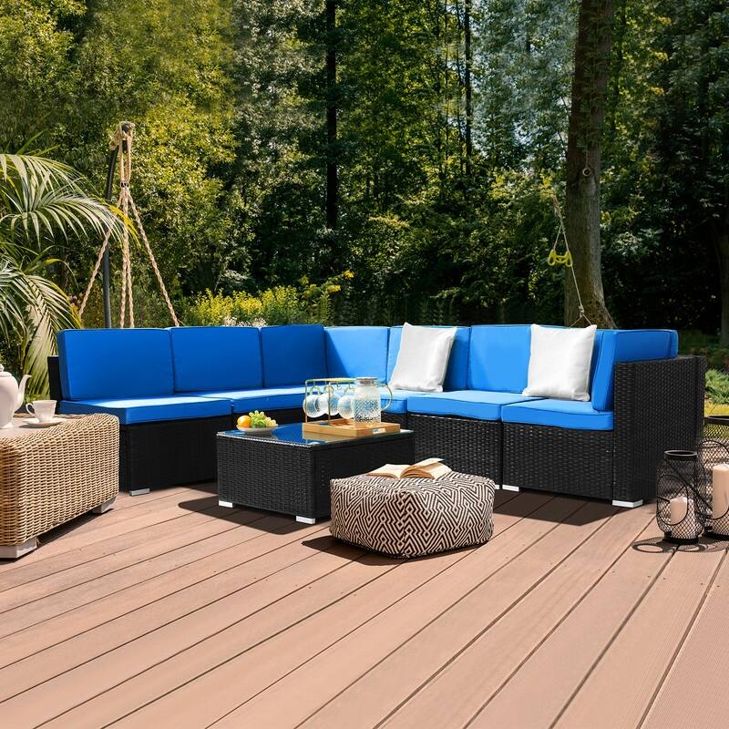 Karlhome 7-Piece Outdoor Patio Conversation Set Wicker Sectional Sofa Set