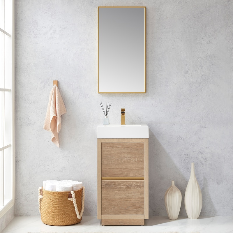 Huesca 18" Single Sink Bath Vanity with White Sink Top, no Mirror - Wood Finish - Beige - Single Vanities