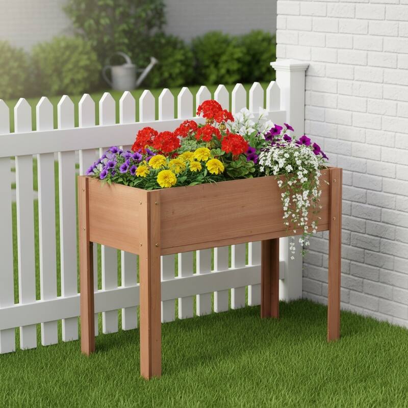 Natural Elevated Planter Box for Outdoor Use with Eco-Friendly Finish