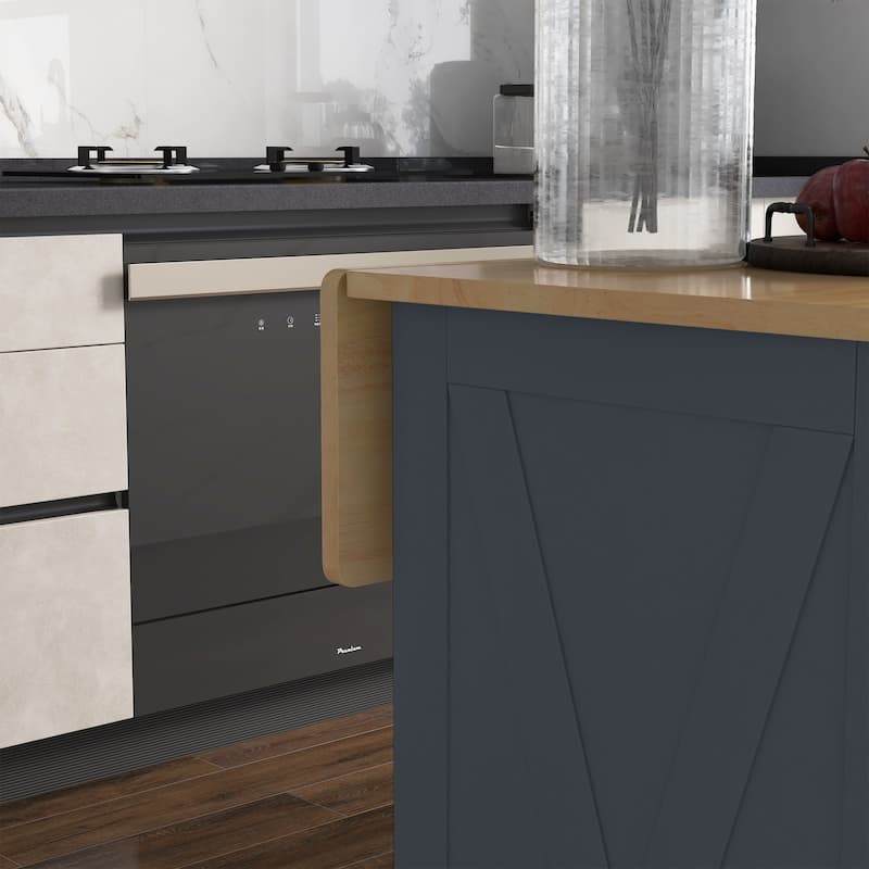 HOMCOM Rolling Kitchen Island with Drop Leaf Wood Breakfast Bar, Farmhouse Kitchen Cart with 2 Drawers, Dark Gray