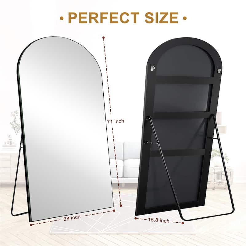 Arched Full-Length Standing Wood Floor Mirror, Wall Mirror