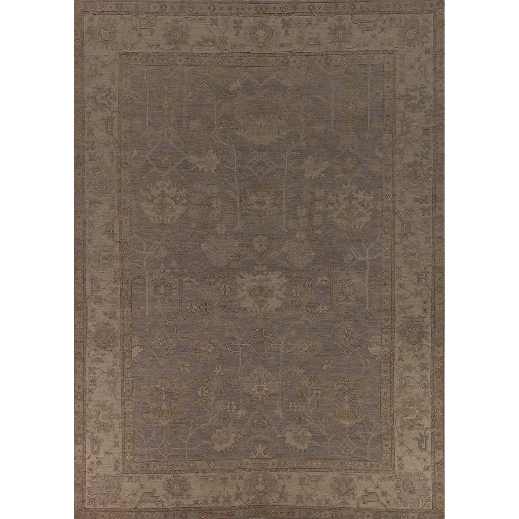 Earth Tone Oushak Turkish Large Area Rug Handmade Grey Wool Carpet - 10'0"x 13'7"