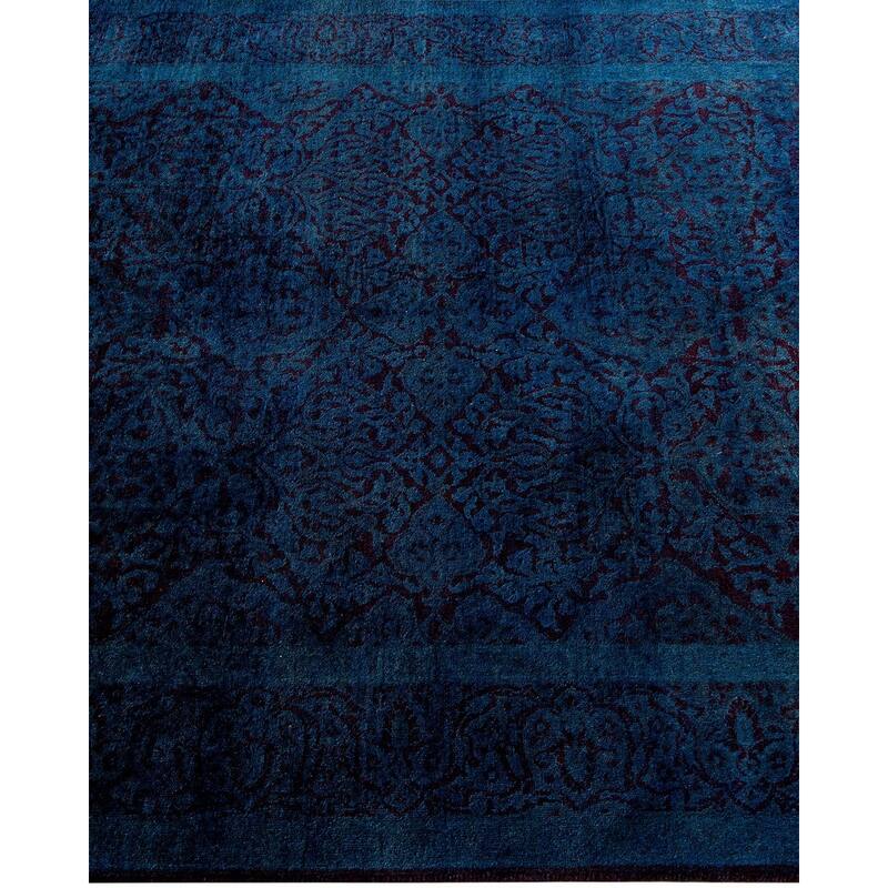 Overton Hand Knotted Wool Vintage Inspired Modern Contemporary Overdyed Blue Area Rug - 4' 2" x 5' 7"