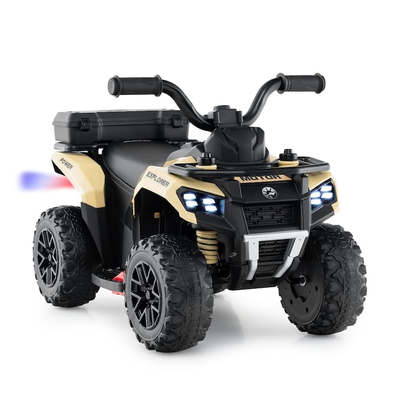 6V Kids Ride On ATV with Spray Function and Storage Box with Music - 27" x 16" x 17" (L x W x H) - Khaki