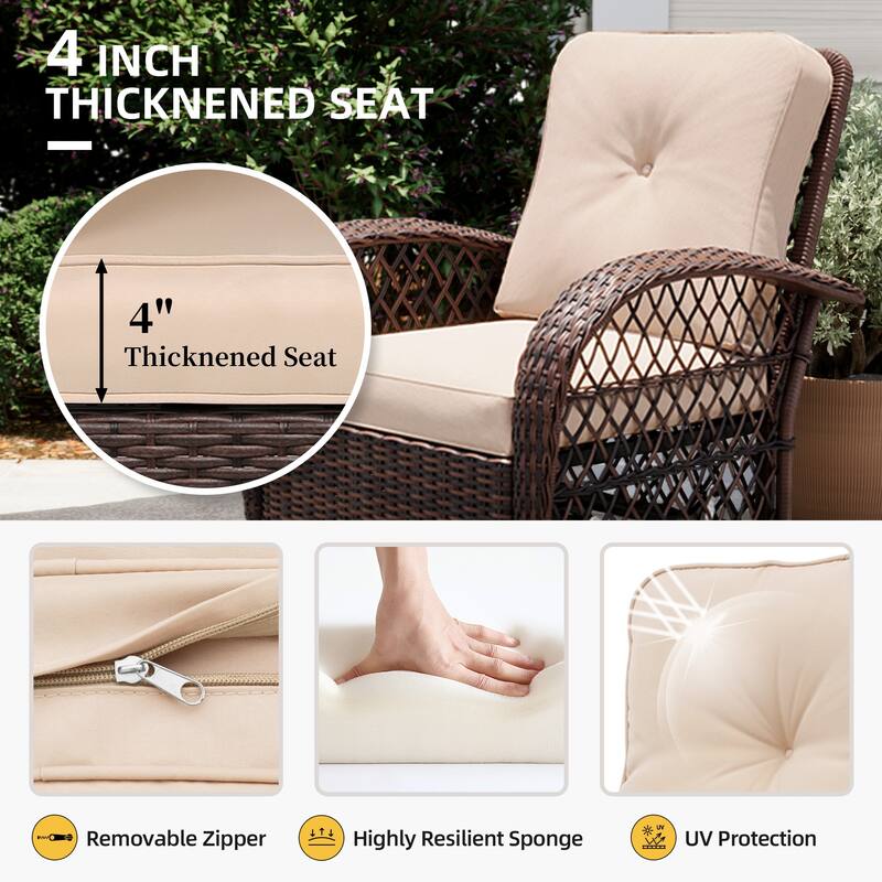 UPHA Wicker Outdoor Rocking & Swivel Chair 2-Piece Set with Cushions