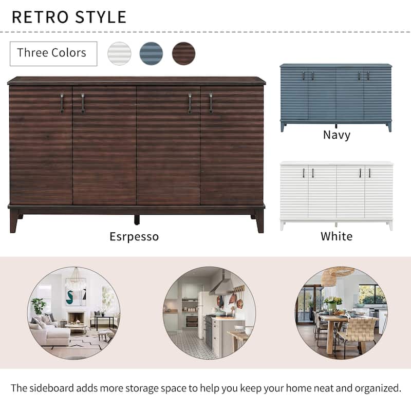 Sideboard with 4 Door Large Storage Buffet with Adjustable Shelves and Metal Handles for Kitchen