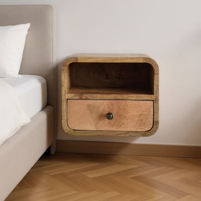 HomeRoots 12" Oak Solid Wood One Drawer Floating Nightstand