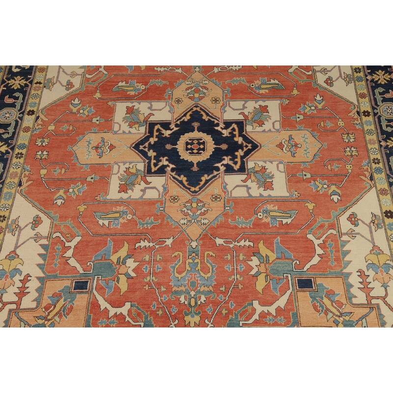 Vegetable Dye Heriz Serapi Oriental Area Rug Handmade Wool Carpet - 9'2" x 11'11"