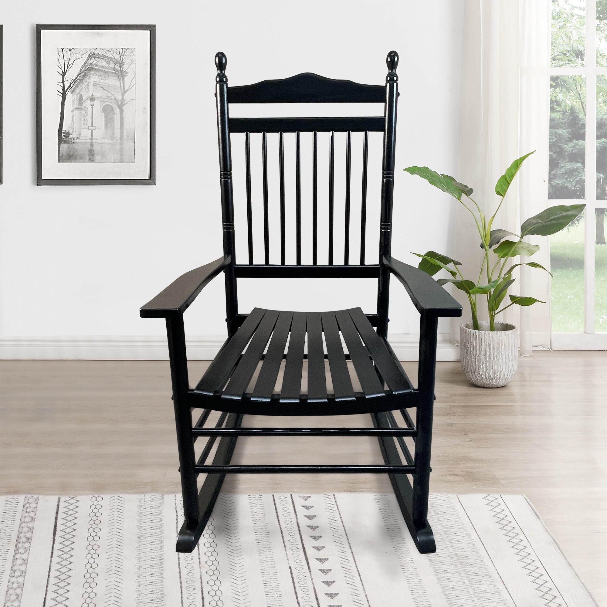Black wooden porch rockers store