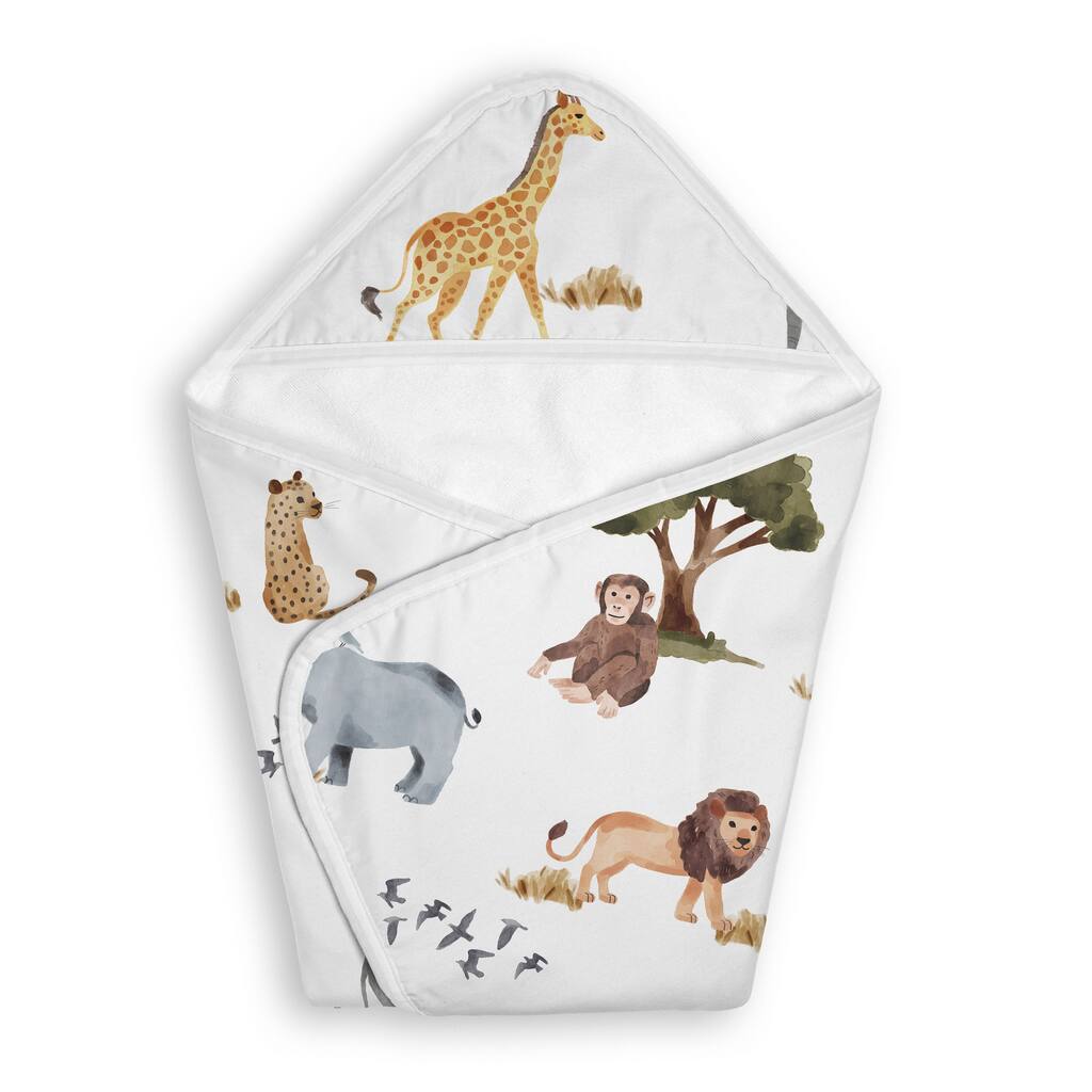 Sweet Jojo Designs Jungle Animals Boy, Girl, Unisex/Gender Neutral Hooded Baby Towels - Toddler Bath Towel -Boho Wildlife Safari