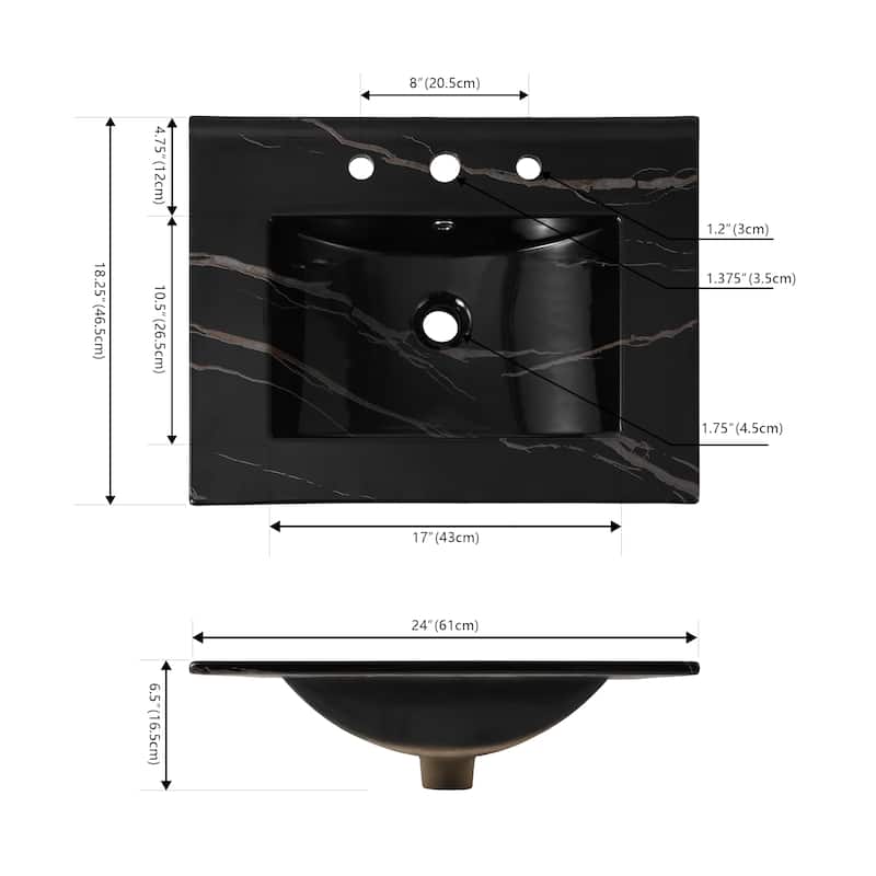 Aubert 3-Hole Classic Contemporary Rectangular Ceramic Single Sink Basin Vanity Top, by JONATHAN Y