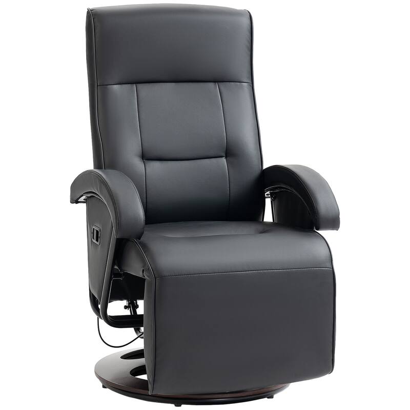 PU Recliner w/135° Adjustable Backrest, Footrest, Padded Seat&Armrests - Black