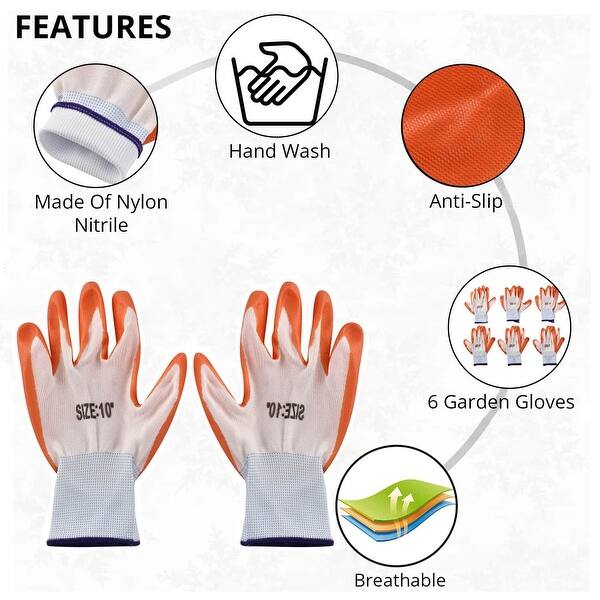 Set of 6 Pairs Nylon Nitrile Garden Gloves () Mothers Day Gifts for
