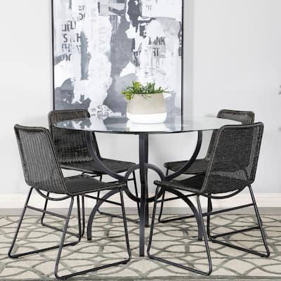 Aviano 5-piece Gunmetal Round Glass Top Dining Table Set