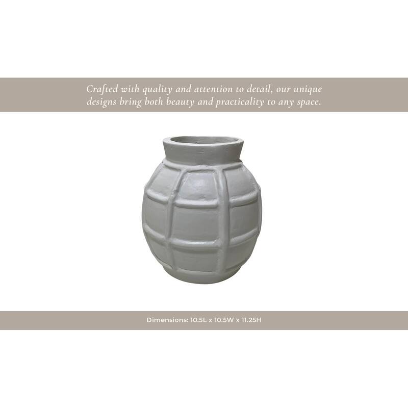 Paper Mache Vase Raised Grid Texture Modern Design - 11" White