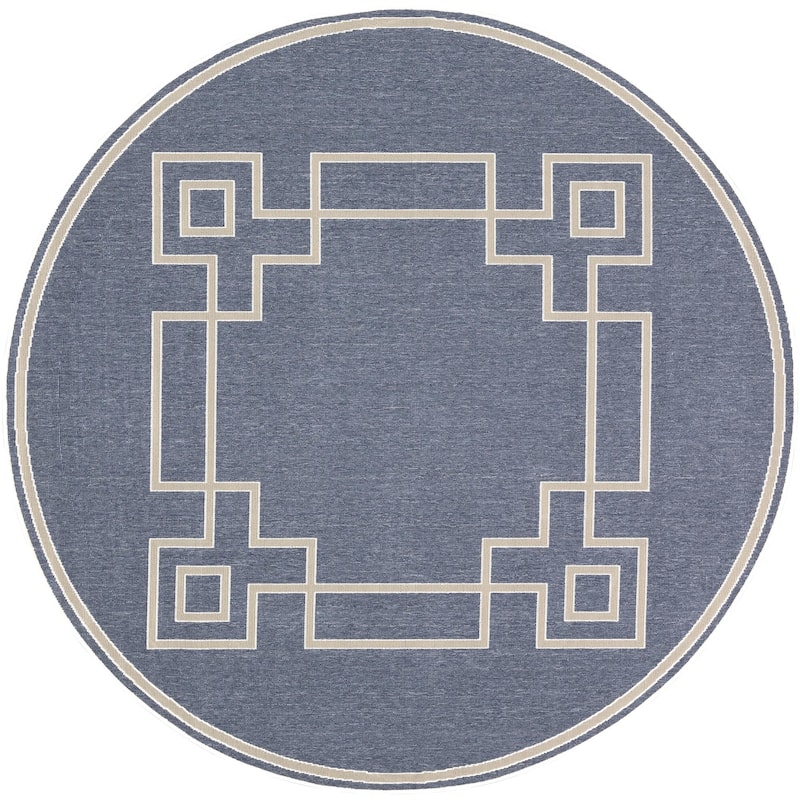 Livabliss Alfresco Country Geometric Indoor / OutdoorArea Rug - 7'3" x 7'3" Round - Navy