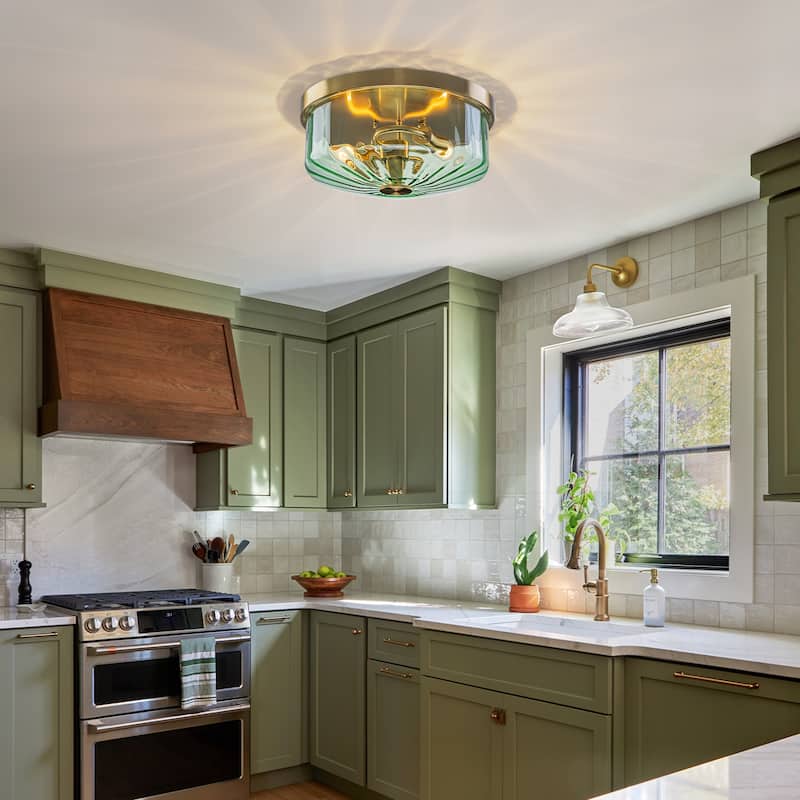 Industrial 2-Light Flush Mount Ceiling Light with Ribbed Glass Shape - 11.8-in W x 5.12-in H