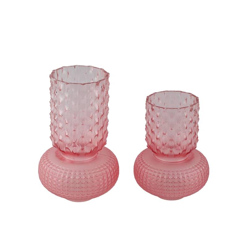 Frosted Pink Glass Set of Two Bubble Shape Modern Tabletop Vases - Pink