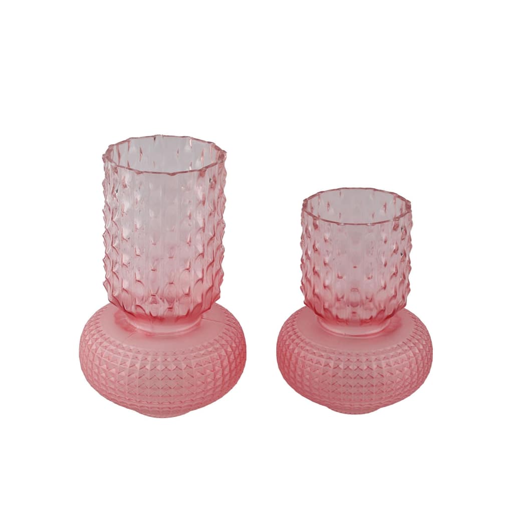 Frosted Pink Glass Set of Two Bubble Shape Modern Tabletop Vases