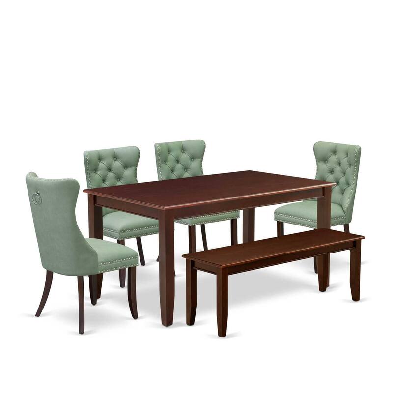 Rectangle Dining Table Set with 4 Chairs and Bench - Kitchen Table Set, Mahogany Finish