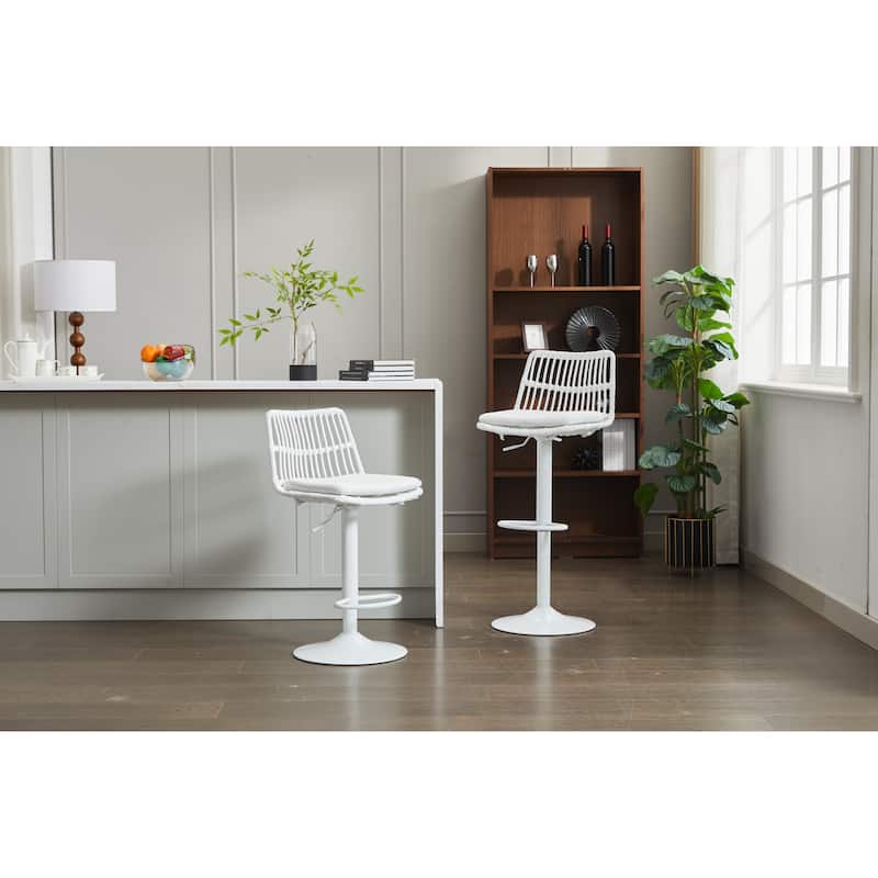 Set of 2 Vintage Rattan Bar Stool, 360° Swivel Seat Chair with Metal Base, Adjustable Height Counter Height Chair with Footrest