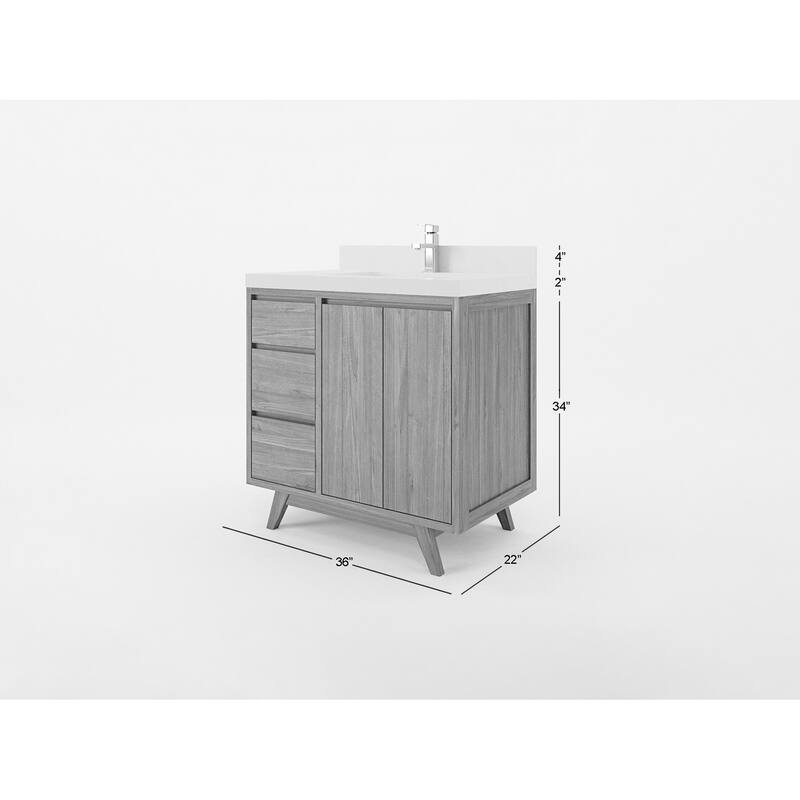 Willow Collections 36 in. W x 22 in. D Madison Teak Center Sink Bathroom Vanity with Countertop