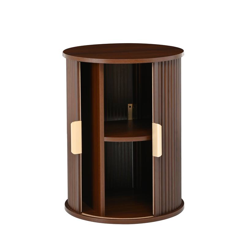 Nesting Coffee Table Set of 2, Modern Storage Coffee Table, Round Tea Table and End Table Set with Sliding Tambour Door