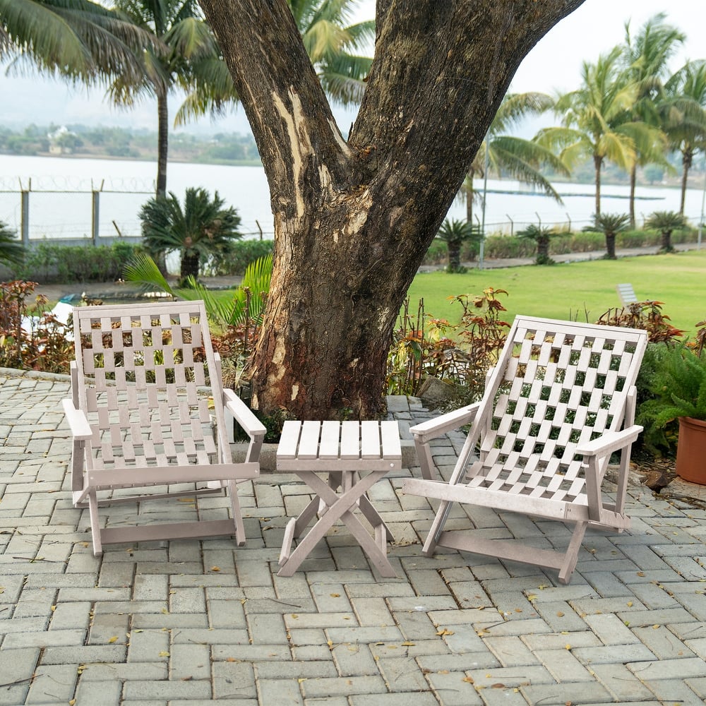 Pinecrest Fully Assembled All-Weather Outdoor Folding Lounge Chair and Table Set - 3-piece