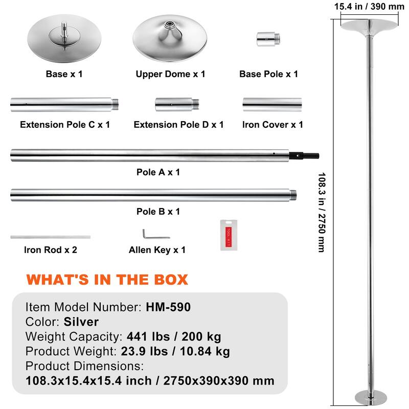 UIMOSO Professional Dancing Pole, Spinning Static Dancing Pole Kit, Portable Removable Pole, 45mm Stainless Steel Pole