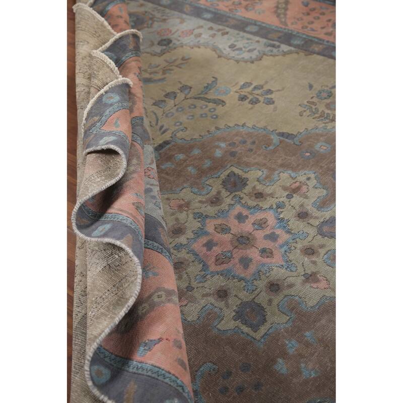 Hand Knotted Oriental 100% Wool Carpet Traditional Floral Green Tabriz Area Rug - 12' 0'' X 9' 4''