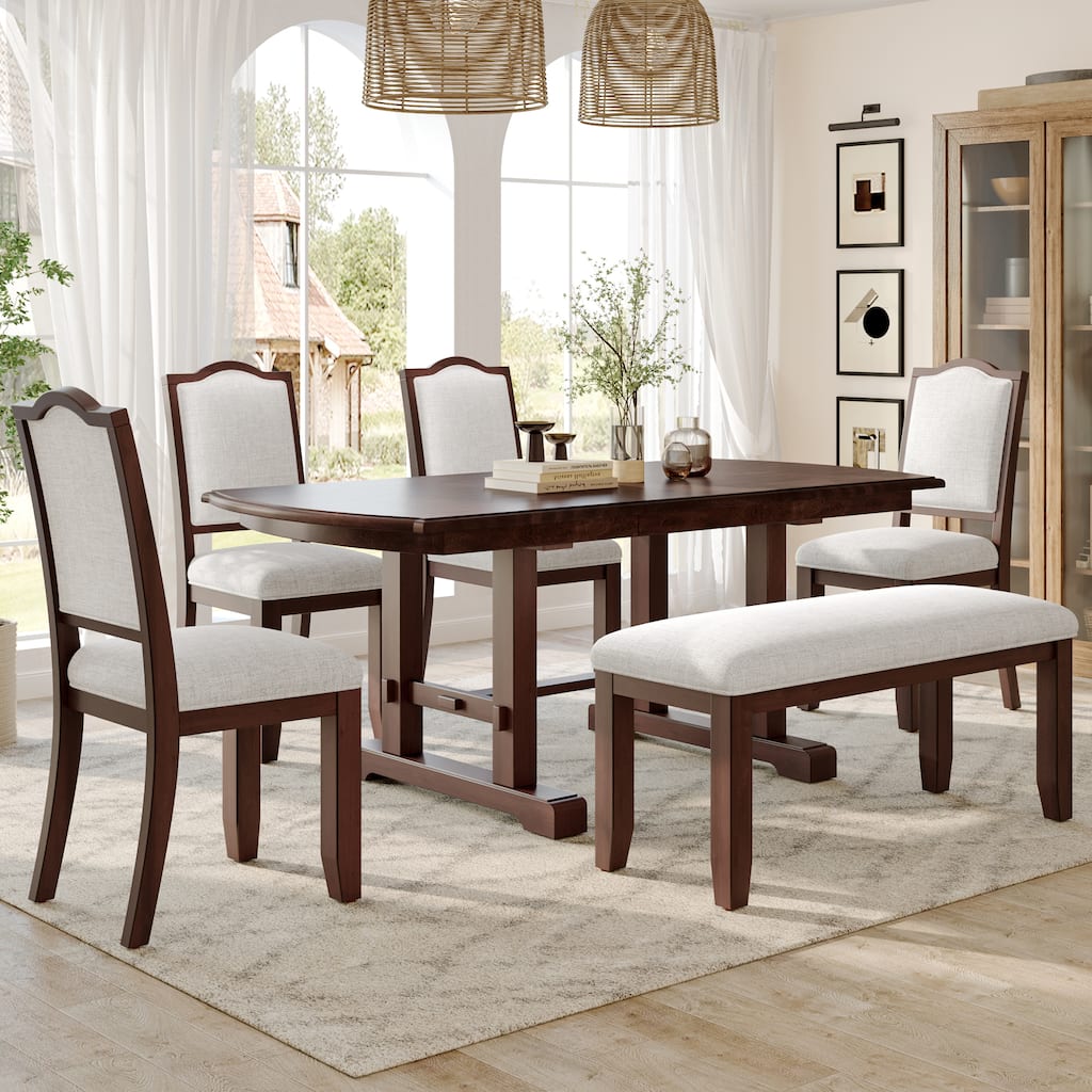 6-Piece Dining Table Set,Extendable Wood Dining Table with Removable Leaf,Kitchen Table Set with 4 Upholstered Side Chair
