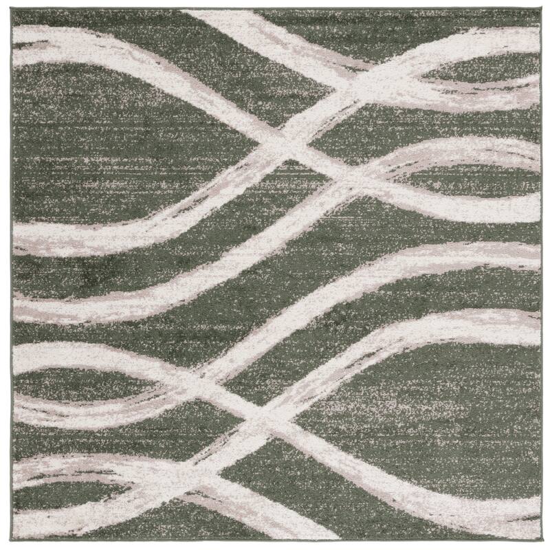 SAFAVIEH, Adirondack Vinni Modern Abstract Distressed Rug - 4' Square - Dark Green/Ivory