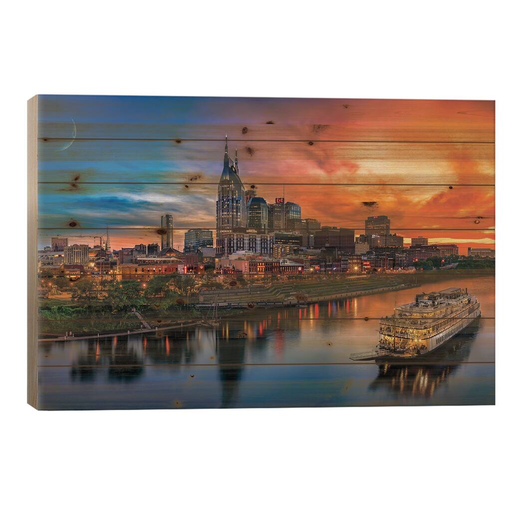 Southern Sky Sunset Over Nashville Print On Wood by Jonathan Ross Photography - Multi-Color