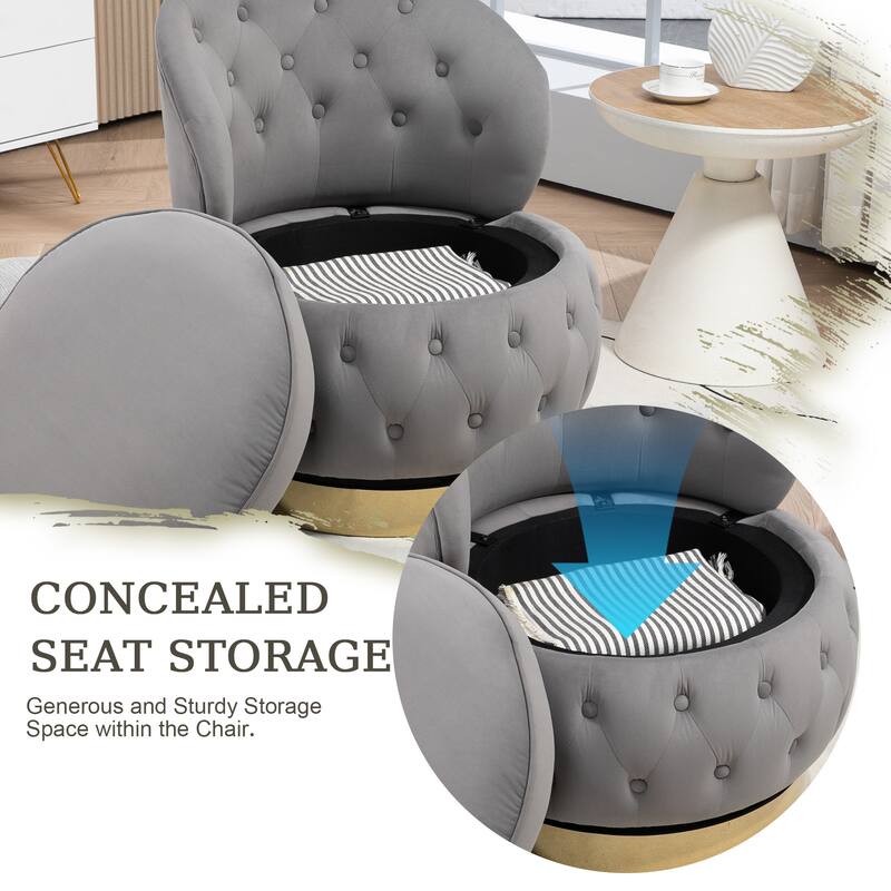 360 Degree Swivel Cuddle Barrel Accent Storage Chairs, Round Armchairs with Wide Upholstered, for Living Room