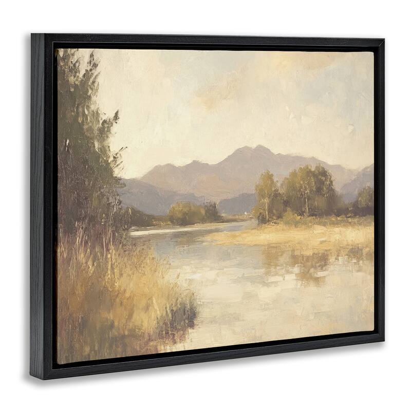 Stupell Wild River Mountain View Framed Floater Canvas Wall Art Design By Petal Prints Design