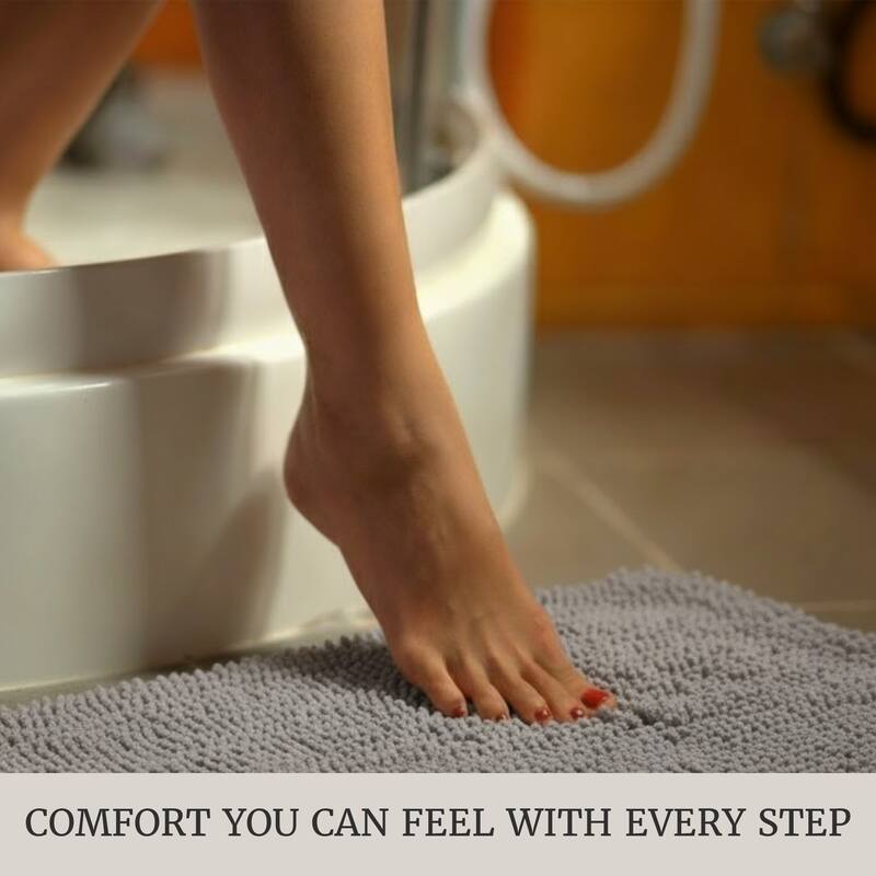 Bathroom Rugs - 2-Piece Memory Foam Bathroom Set with Chenille Shag Top and Non-Slip Base by Windsor Home