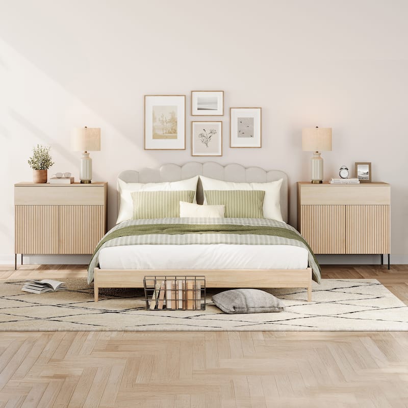 Modern Minimalist Nightstand,31.5" Wood End Table,Reeded Design Bedside Table