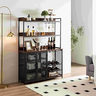 Coffee Bar Cabinet with Power Outlet, Industrial Buffet Cabinet with ...