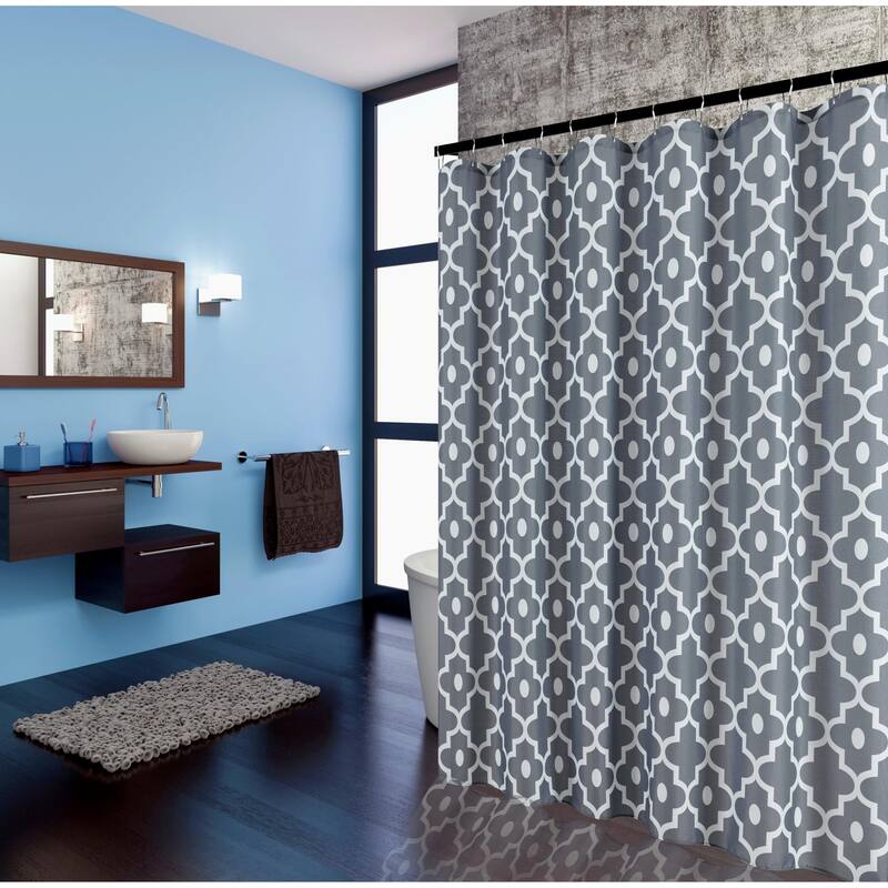 Textured Fabric Shower Curtain, 72"x72", Dark Grey Morocco Print