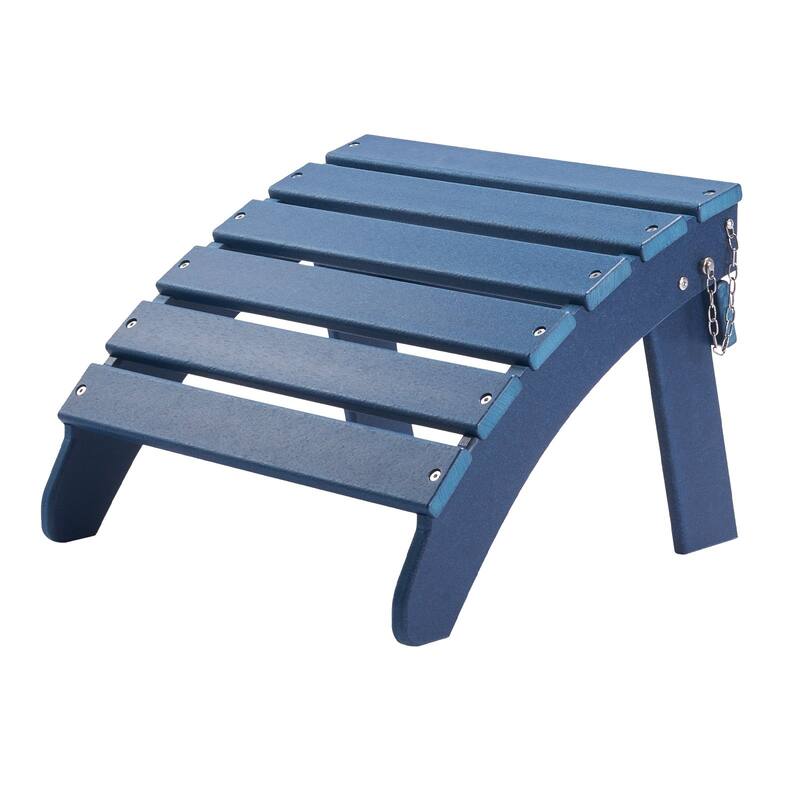 Blue Set of 2 HDPE Foldable Adirondack Ottoman Footrest with Slatted Design Ideal for Outdoor Use - 18.7"L x 18.9"W x 13.8"H