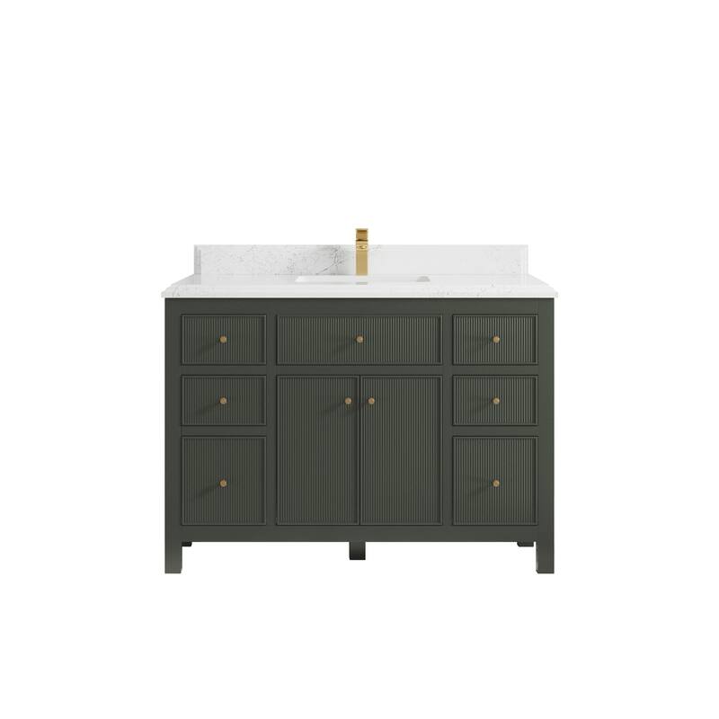 Willow Collections 48 in W x 22 in D Sonoma Free Standing Reeded Single Sink Bathroom Vanity with Countertop - 1.5" Empira White - Pewter Green