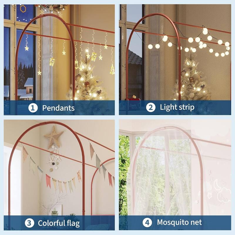 Twin Canopy Bed Frame, with Upholstered Headboard