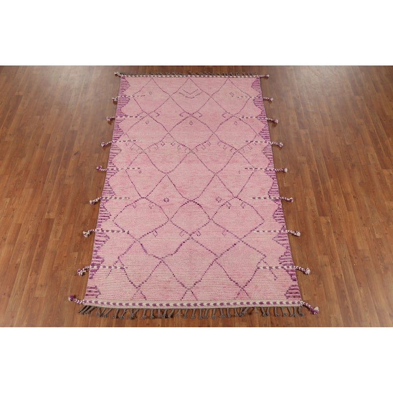 Pink Moroccan Oriental Area Rug Handmade Wool Carpet - 4'11"x 7'5"