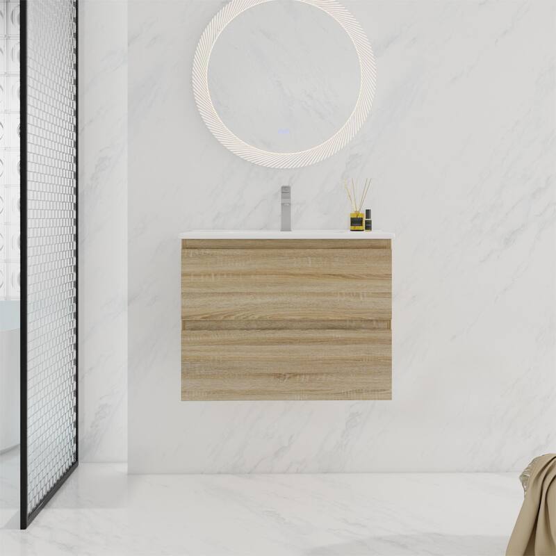 BNK 24"/30"/36'' Single Sink Bathroom Vanity with Two Soft Close Drawers - 30''W×18.3''D×20.5''H - Light Oak