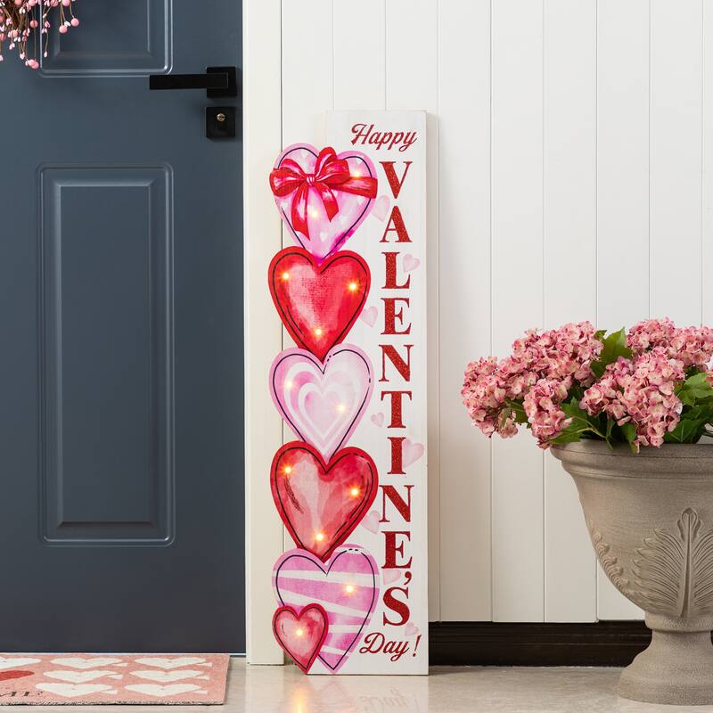 Glitzhome 36"H Valentine's Lighted Wooden Stacked Heart Porch Decor with Timer